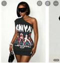 Graphic one shoulder dress